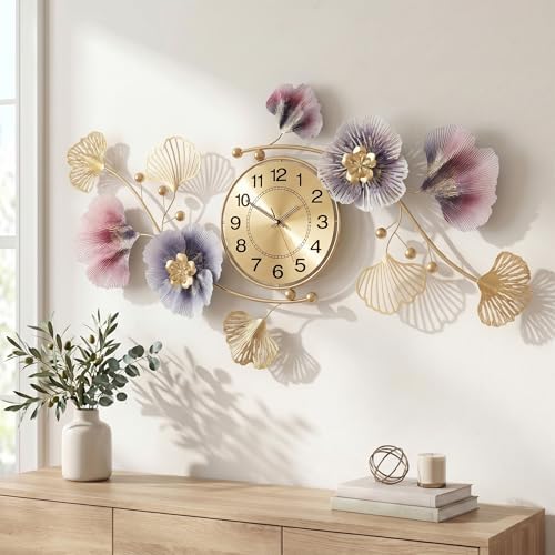 36" 3D Ginkgo Leaf Metal Wall Clock for Home Wall Decor by Axioglo