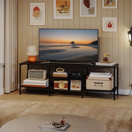 HOOBRO TV Stand with Power Outlets to 75 Inches, TV Console Table with Open Storage Shelves Cabinet, Industrial Media Entertainment Center for Living Room Bedroom, Black BB60DS01 - Image 7