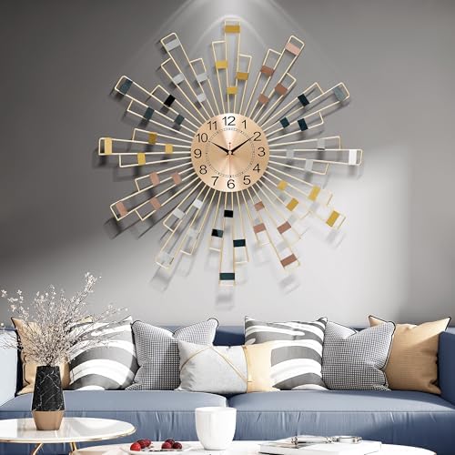 Gold Wall Clock, Silent Movement Wall Clocks Battery Operated, Mid-Century Modern Farmhouse Boho Nordic Art Retro Metal Home Decoration for Bedroom Living Room Office,23.4"X23.4" - Image 5