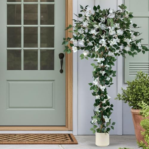 BLOSMON 5ft Bougainvillea Artificial Trees for Outdoor Porch Decor, White by Blosmon