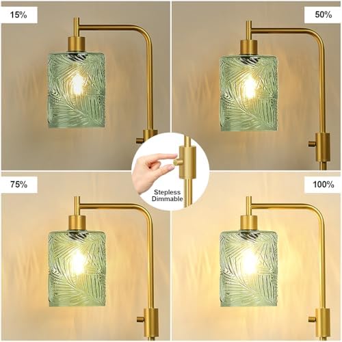 【Upgraded】 Dimmable Floor Lamp for Living Room with Green Feather Glass Lampshade, Gold Modern Floor Lamp with 900LM LED Bulb Included, Arc Standing Tall Lamp for Bedroom, Office, Reading Room, Corner - Image 5