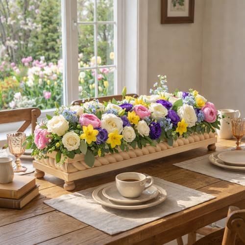 AceOrbit Large Long Wooden Dough Bowl, Spring Decorative Wooden Tables Centerpiece Tray, Riser Rustic Dough Bowl, Farmhouse Centerpiece Tray for Table Living Room Dining Gift(24",Wood) by Unknown