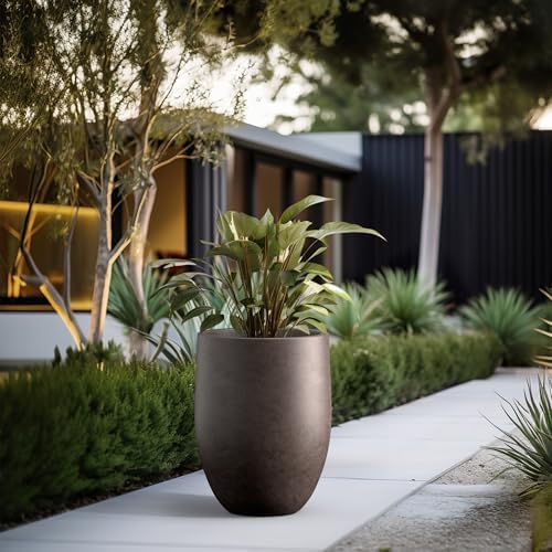 Kante Large Round Bullet Char Brown Concrete Planter 21.7" Tall, Outdoor - Image 4