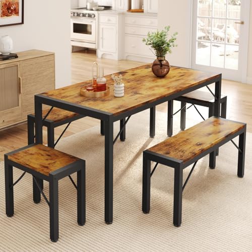 Gizoon 63" Dining Table Set for 6, Kitchen Table w/Bench & Stools Retro by Gizoon