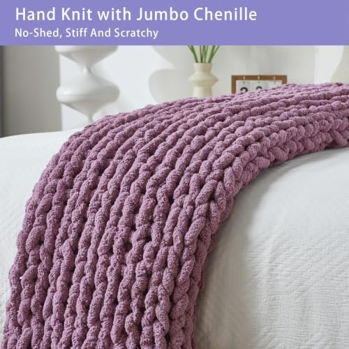 Bigacogo Chunky Knit Throw Blanket for Couch, 40x40 inches, Winter Grape - Image 5