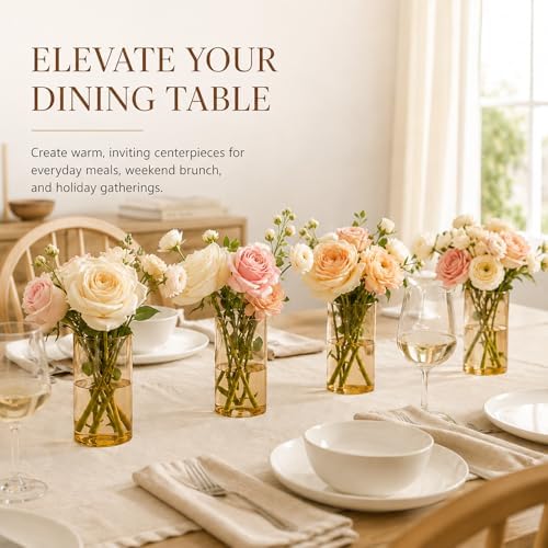 TBWIND 12pcs 6 Inch Gold Amber Glass Cylinder Vases for Centerpieces - Image 7