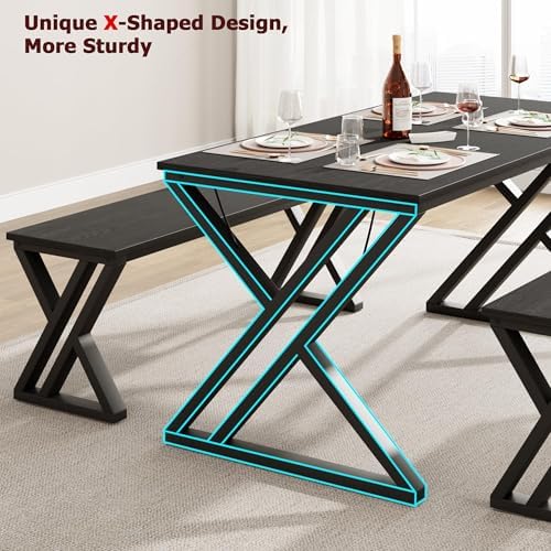 GarveeHome Kitchen Table with 2 Benches, Dining Table Set for 4,Black - Image 5