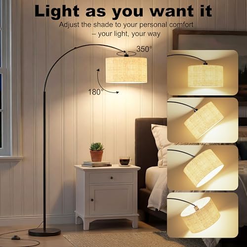 marctronic Arc Floor Lamp for Living Room, 71" Arched Standing Lamp for Bedroom, Beige Fabric Shade, 350° Rotating Head, 3000K-6000K Adjustable Color Temperature, Foot Switch, E26 LED Bulb Included - Image 2