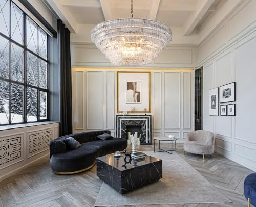 YIOSI Clear Glass 47 inch Round Chandelier for Dining Room, Modern Drum Pendant Light Fixture with Crystal Glass, Gold Large Ceiling Light Perfect for Living Room, Bedroom - Image 5