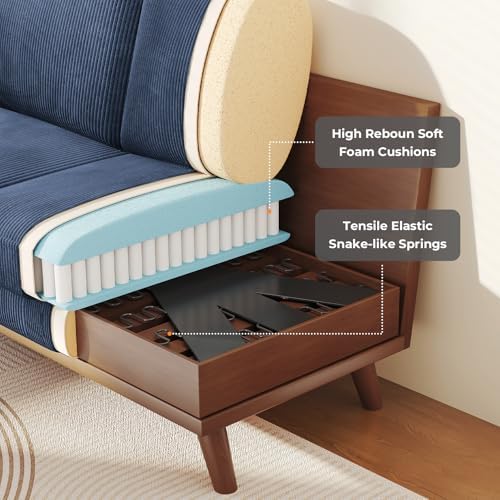 Vesgantti 68" Loveseat Sofa Dark Blue, Comfy Corduroy Couch with Spring Cushion and Solid Wood, Modern Extra Deep Seat for Bedroom, Living Room, Office - Image 4