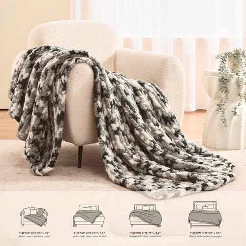 L'AGRATY Chunky Knit Throw Blanket for Couch, 50 x 60 Inches, Black White - Image 6