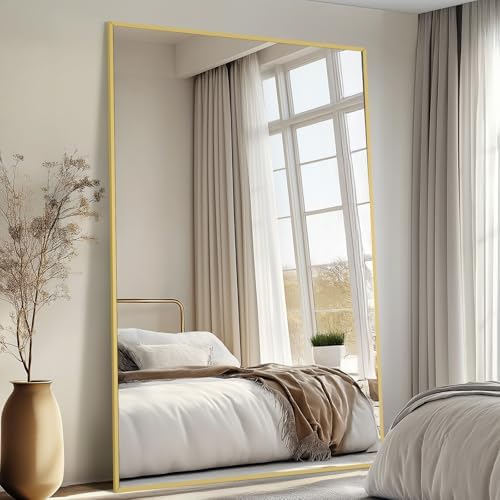 Mirrorons 76"x44" Gold Full Length Mirror, Large Floor Mirror with Stand by Mirrorons