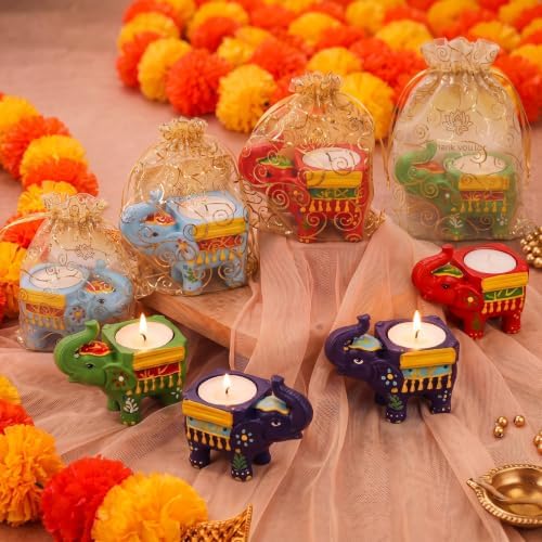 Pinkunn 16 Sets Diwali Return Gifts for Pooja Elephant Tealight Holder - Image 5