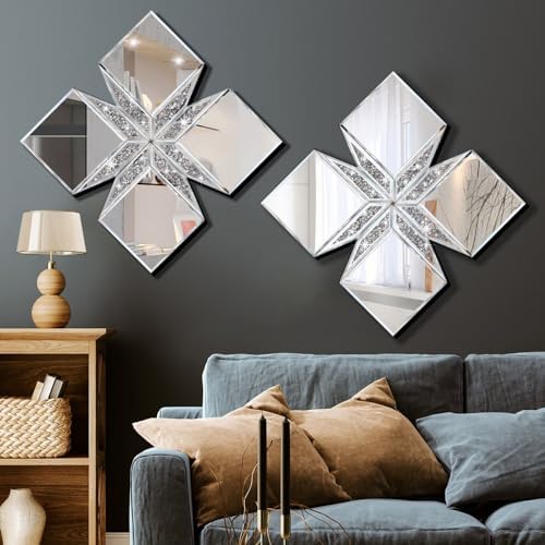 Crushed Diamond Decorative Mirror 22.25x22.25” Diamond Shape Glass Wall Mirror for Home Decoration, Exquisite Accent Wall Decor - Image 4