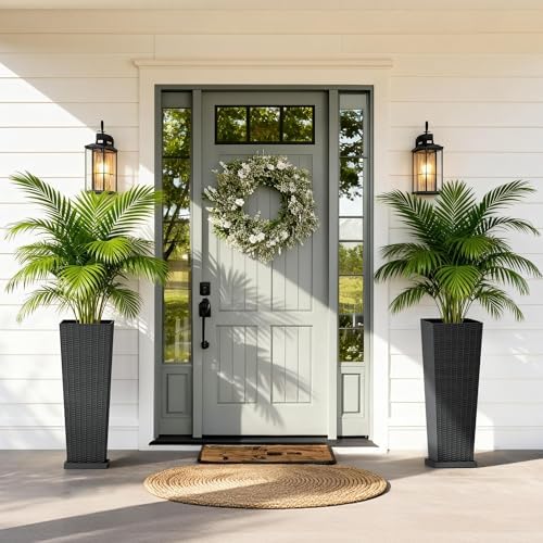 Greesum Set of 2 Tall Plastic Planters with Saucer, 32 Inch, Black - Image 5