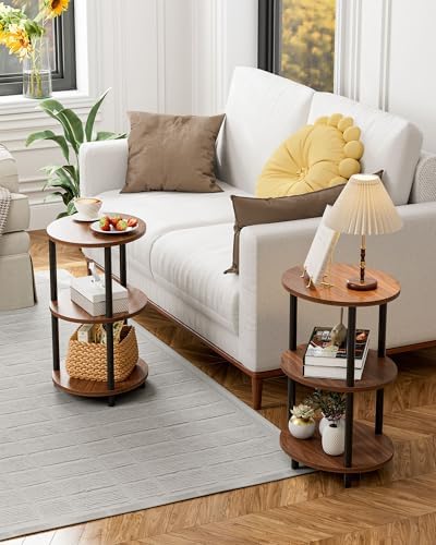 Round Pedestal End Table - 3-Tier Oval Accent Table for Small Spaces, Rustic Wood and Metal Couch Side Table, Nightstand for Bedroom or End Table Living Room, Easy to Assemble, Rustic Walnut - Image 6