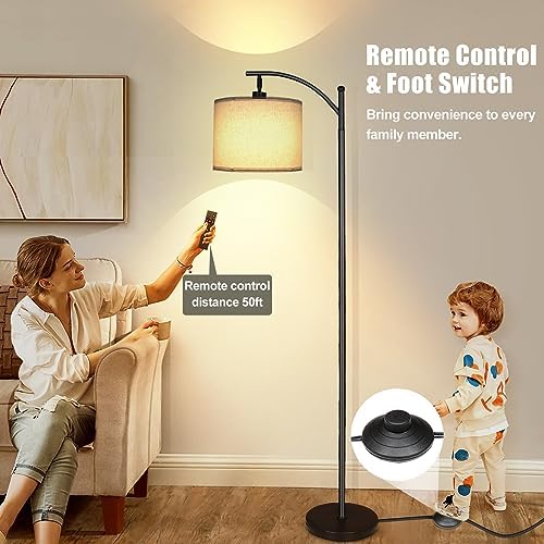 mukuxin LED Floor Lamps for Living Room, 12W 1200LM Modern Arc Floor Lamp with Remote & Adjustable Linen Lampshade, 12 Color Temperature Stepless Dimmable Tall Standing Lamp - Image 6