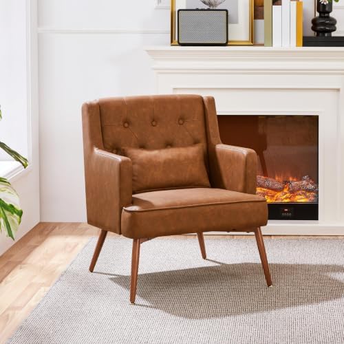 Yaheetech Accent Chair, Mid-Century Modern Armchair, Retro Brown - Image 2