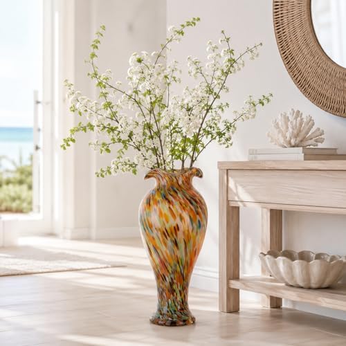 20" Tall Hand Blown Glass Vase – Pretty Ruffle Wide Mouth Decorative Flower Vase, for Modern Home Decor, Ideal Centerpiece for Living Rooms, Wedding & Home Decor - Image 2