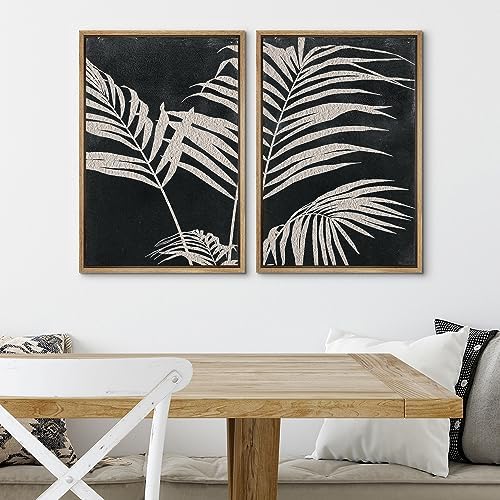SIGNWIN Framed Canvas Print Wall Art Palm Leaf Print, Minimalist Wall Art, Black White Wall Art Prints for Living Room, Bedroom, Office - 24"" x36 x2 Natural - Image 4