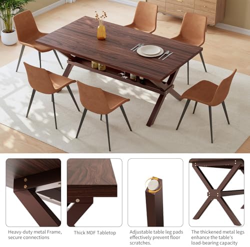 HIPIHOM 63" Dining Table and Chairs Set for 4, MDF Table with Sturdy Metal Frame, Comfortable PU Leather Chairs, Kitchen Tables Ideal for Small Dining Areas, Family Meals - Image 4