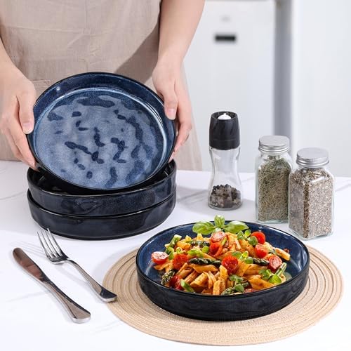 LIANYU 33oz Pasta Bowls Sets of 4, Wide Shallow Stoneware Dinner Plates - Image 5