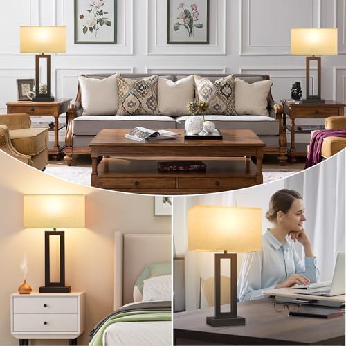 Seealle 22" Tall Living Room Lamps for Night Stands - Touch Bedside Lamp with USB C+A, 3 Way Dimmable Bedroom Lamps for End Tables Set of 2, Modern Night Stand Lamps for Bed Side(Cream&Black) - Image 6