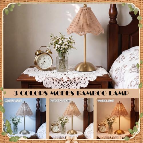 1 Pack Wedding Rattan Bow Cordless Table Lamps Rechargeable, Wicker LED Desk Lamp, 3 Colors Smooth Dimming, Portable Table Decor with Bows for Dining - Image 7