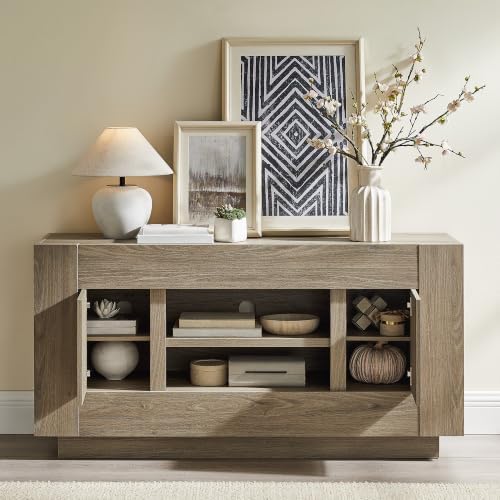 OKD 55" TV Stand for 65" TV, Thick Block Media Console, Alder Grey - Image 5