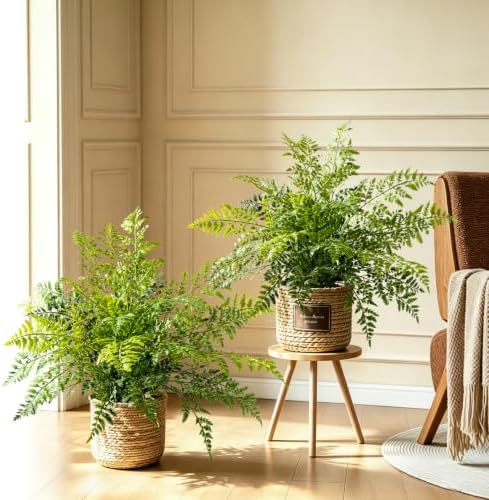 2 Pack Artificial Fern Plants in Pots Artificial Boston Ferns Potted Plants Faux Fern Bush Plant Shrubs Greenery for Outdoor Indoor Porch Patio Farmhouse Garden Living Room Office Table Decor (Type 2) - Image 2