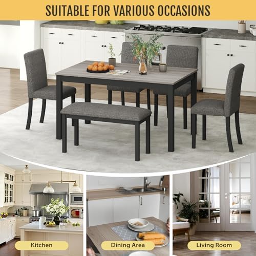 Zevemomo 6-Piece Solid Wood Dining Table Set, Wooden Legs, Dark Grey - Image 6
