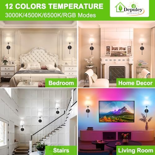 Depuley Battery Operated Wall Sconce: 19.9 Inch Set of 2 Wireless Wall Lights with Remote for Bedroom - Rechargeable 15 Colors Black Wall Lamp for Living Room Hallway Decor - Image 3