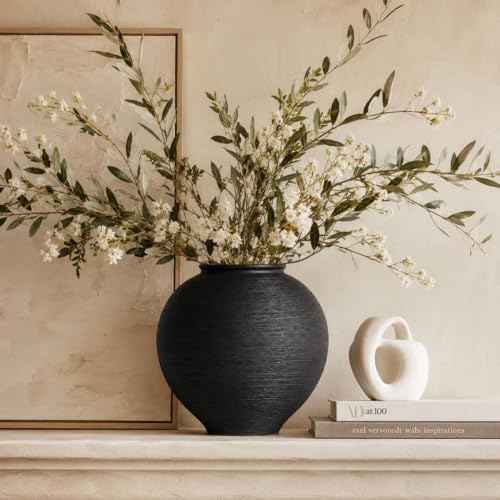 Large Blak Ceramic Vase - 9 Inch Large Black Round Vase, Rustic Farmhouse Vase for Home Decor, Dining Table, Shelf, Bedroom, Living Room, Kitchen, Office, Bathroom, Mantle, Centerpiece Décor - Image 7