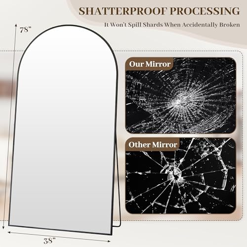 Suidia 78"x38" Arched Full Length Mirror with Stand, Black Floor Mirror - Image 5