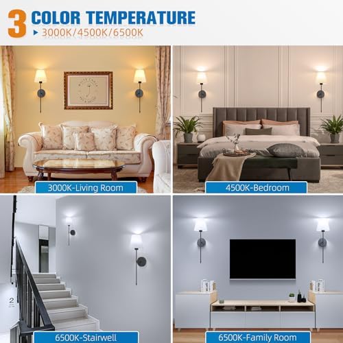 NIORSUN 19.9 inch Battery Operated Wall Sconce Set of 2,Black Rechargeable Wall Lights with 10400mAh Dimmable Detachable Bulbs and Remote,10 Colors Wireless Sconces for Bedroom Living Room Hallway - Image 4
