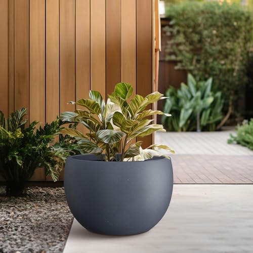 Kante Accent Round Bowl Charcoal Concrete Planter 15.7" Dia, Outdoor - Image 3