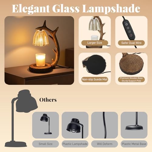Candle Warmer Lamp | Rustic Candle Warmer Lamp with Timer and Dimming Function | Suitable for Retro Decoration and Creative Gifts Features A Resin Reindeer Antler Design and Comes with 2 Light Bulbs - Image 4