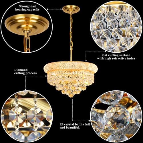 Gold Crystal Chandeliers for Dining Room，4-Lights D15 Inch - Image 4
