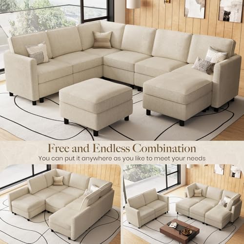 Belffin 107.1" 8 Seats U Shaped Couch Modular Sectional Sofa Seat Couch with Storage Comfy Washable Sectional Couches for Living Room Sofas Set with Chaise,Beige - Image 4