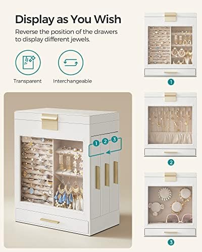 SONGMICS 5-Layer Jewelry Box with Glass Window, 3 Side Drawers - Image 3