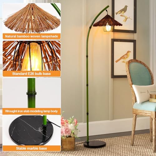 beaysyty Bamboo Floor lamp Mid Century Rattan Retro Floor lamp Bohemian,Arc Floor Lamps for Living Room Tall Reading Lamps Antique Rattan Style for Bedroom Dining Room Farmhouse Study (Green) - Image 7