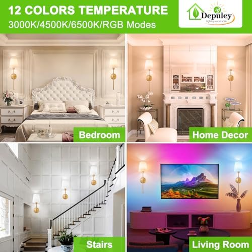 Depuley Battery Operated Wall Sconce: Set of 2 Wireless Wall Lights with 10000mAh Dimmable Bulbs and Remote for Bedroom - Rechargeable 15 Colors Gold Wall Lamp for Living Room Hallway - Image 2