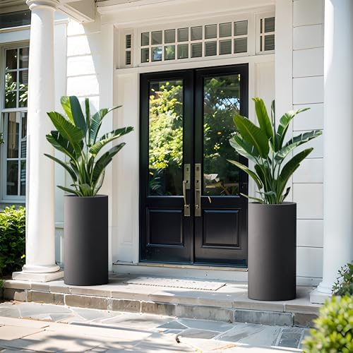 Kante Large Round Column Black Concrete Planter 27.8" Tall, Outdoor - Image 4