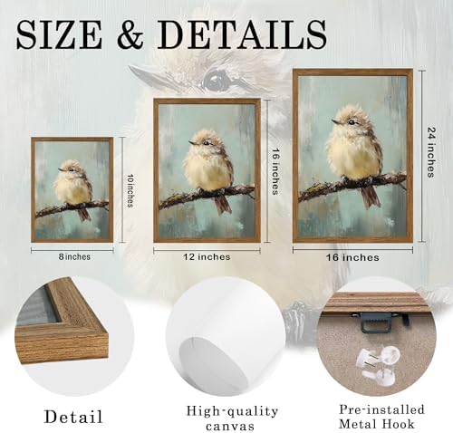 AVECCO Cute Funny Fluffy Bird on Branch Wall Art Canvas Framed 16x24 inch - Image 6