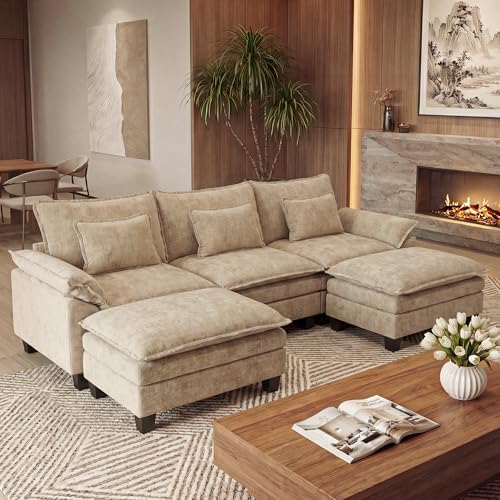 URRED Oversized Modular Sectional Sofa，Khaki：122" U Shaped by URRED