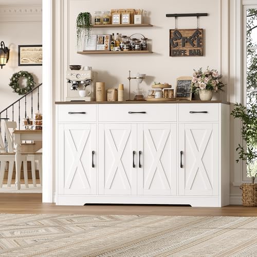 HOSTACK Kitchen Buffet Sideboard Storage Cabinet, Coffee Bar Cabinet, White - Image 4