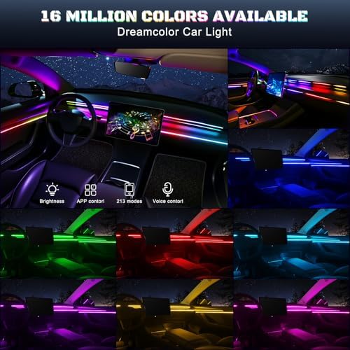 Dreamcolor Acrylic Interior Car LED Strip Light with USB/Type C/4-Port Cigarette Lighter, RGB 6 in 1 with 179.24 inches 650 LEDs Ambient Lighting Kits, Sound Active Function Neon Led Strips for Car - Image 3