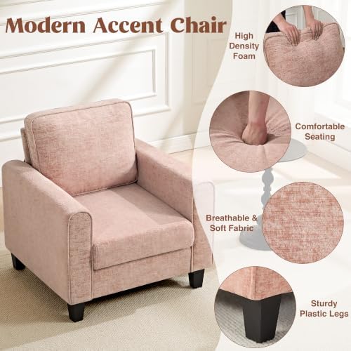 Accent Chair for Living Room, Mid Century Modern Upholstered Living Room Chair, Chenille Reading Armchair for Apartment, Waiting Room, Office, Pink - Image 4