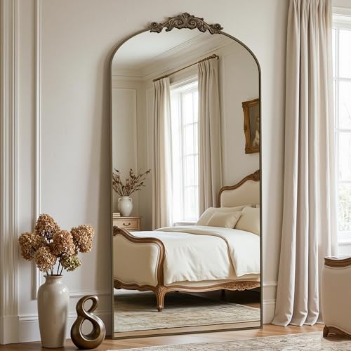 Vintage Full Length Mirror,78"x38" Arched Antique Floor Mirror with Carved Metal Frame,Large Standing Wall Mounted or Leaning Mirror for Bedroom Living Room Entryway,Bronze by Furnbar