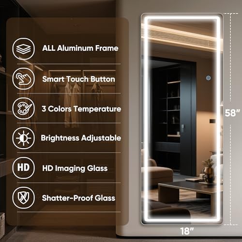 Antok 58"x18" LED Full Length Mirror, Lighted Floor Mirror, Rect - Image 3